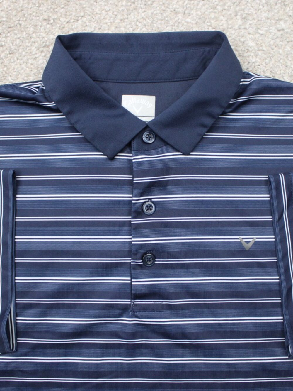Callaway Polo Shirt Mens Large Blue/White Striped Opti-Dri Golf Short Sleeve